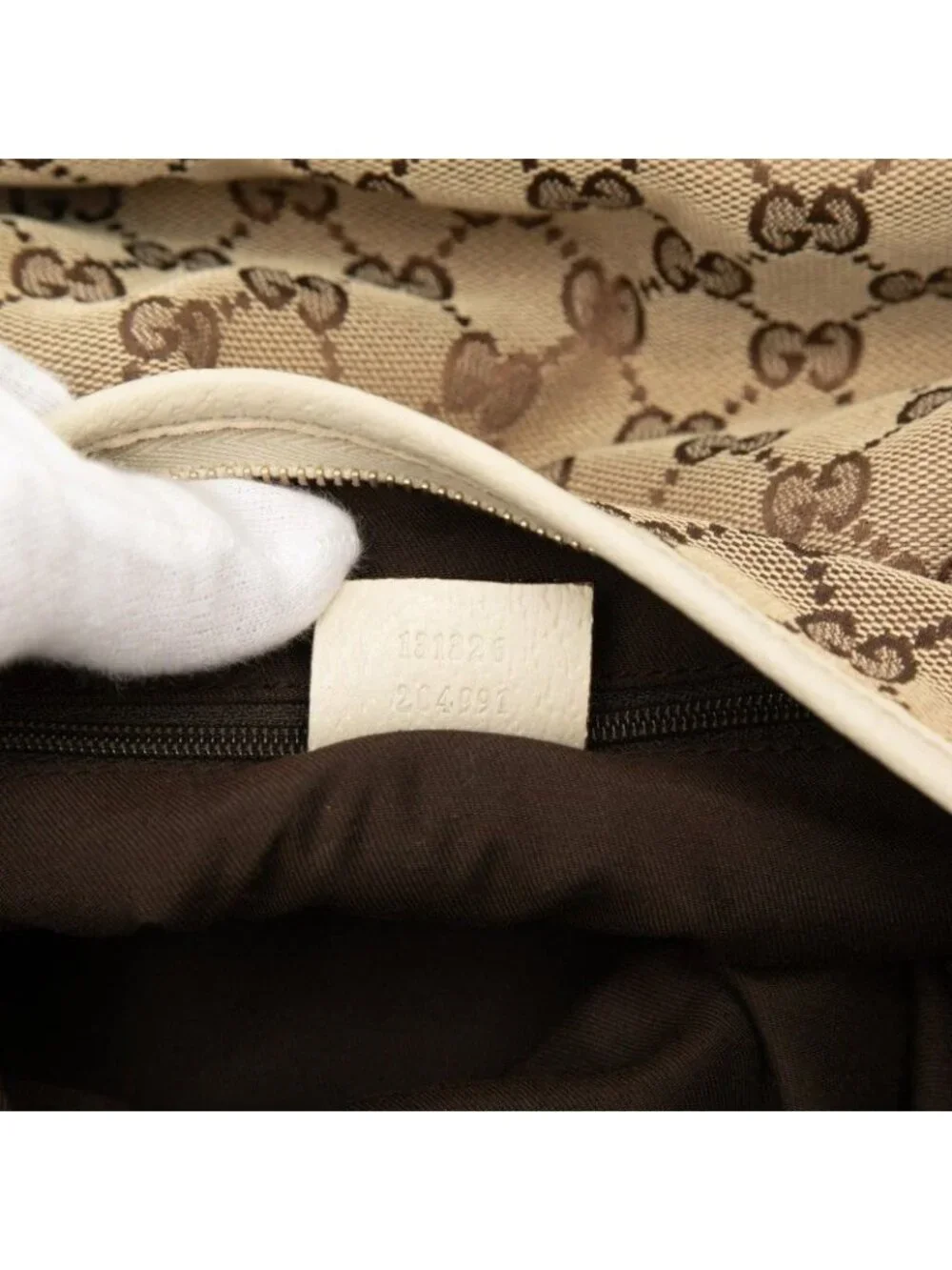 Gucci GG Canvas Abbey Crossbody Shoulder Bag Beige Ivory Leather